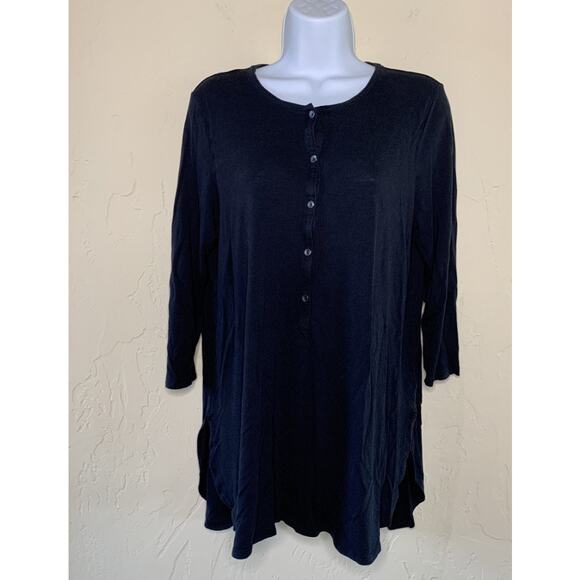 J Jill Black Tunic Top S 3/4 Sleeve Soft Drape Longline Relaxed Fit Minimalist - Picture 1 of 8